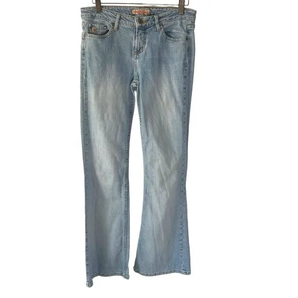 Vintage Y2K Light Blue Flare Leg Denim Low Rise Jeans 7 - Picture 1 of 16